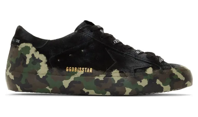 Golden Goose Black Camo Suede Superstar Sneakers (G35MS590.Q87)
