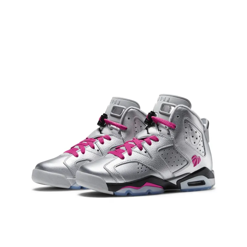Jordan 6 Retro Valentine’s Day 2014 (GS) Metallic Silver/Vivid Pink-Black (543390-009)