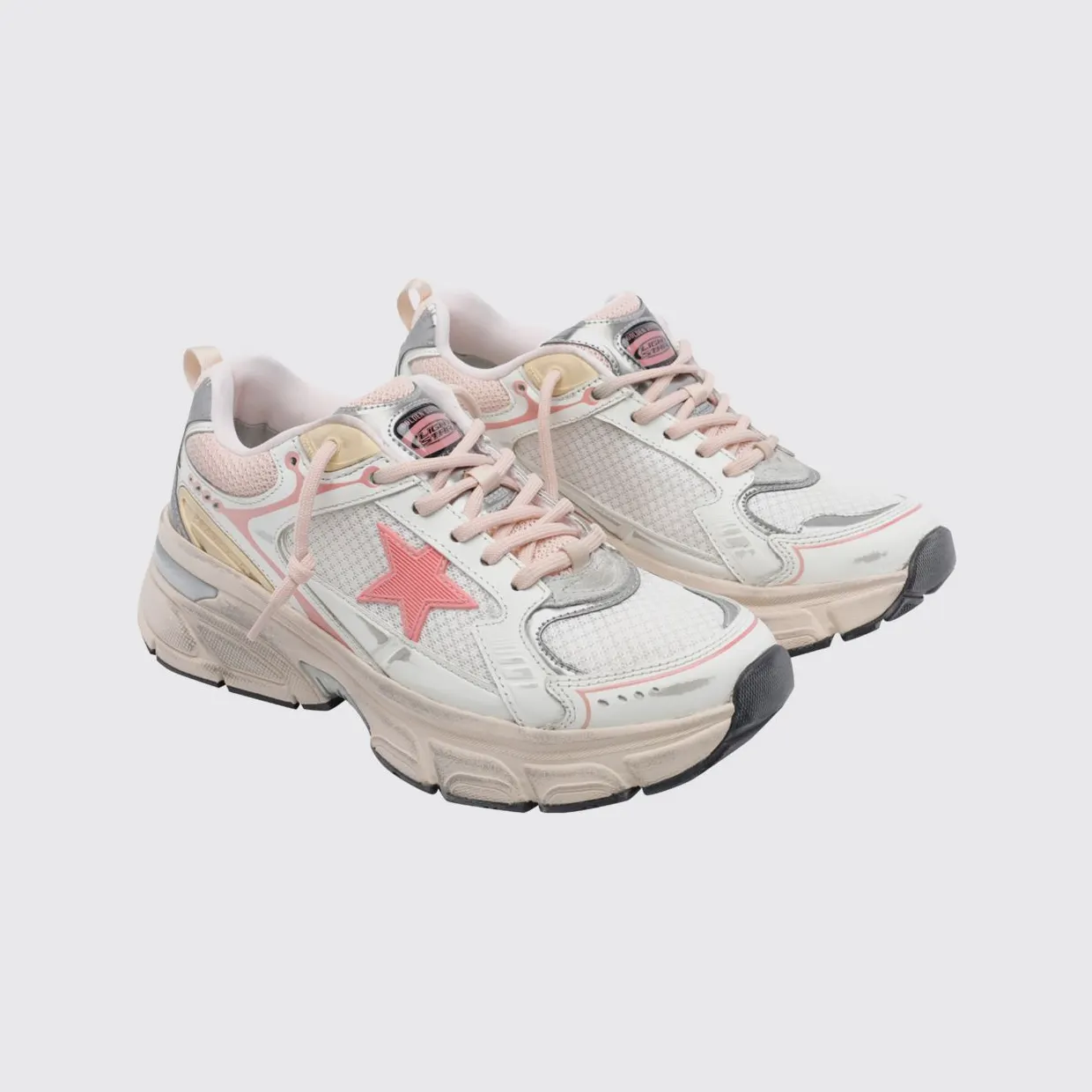 Golden goose Lightstar Distressed Leather and Mesh Sneakers White (GWF00724F00875111858)