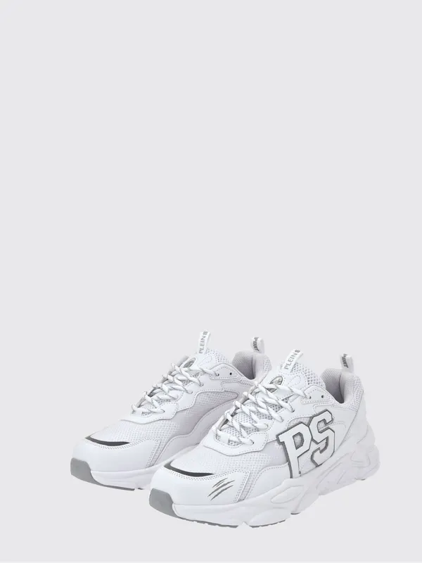 Plein Sport Low-Top Sneakers in Leather and Mesh with Contrast Monogram White (SADSUSC0611STE003N0103)