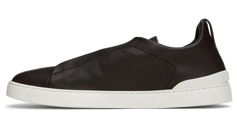 Ermenegildo Zegna Brown Soft Leather Triple Stitch Sneakers (LHOTA-A5207X) (3)