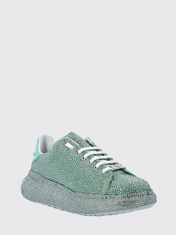 Philipp plein Leather Platform with Embroidered Details and Rhinestones Green (PAASWSC2082PCO058N05)