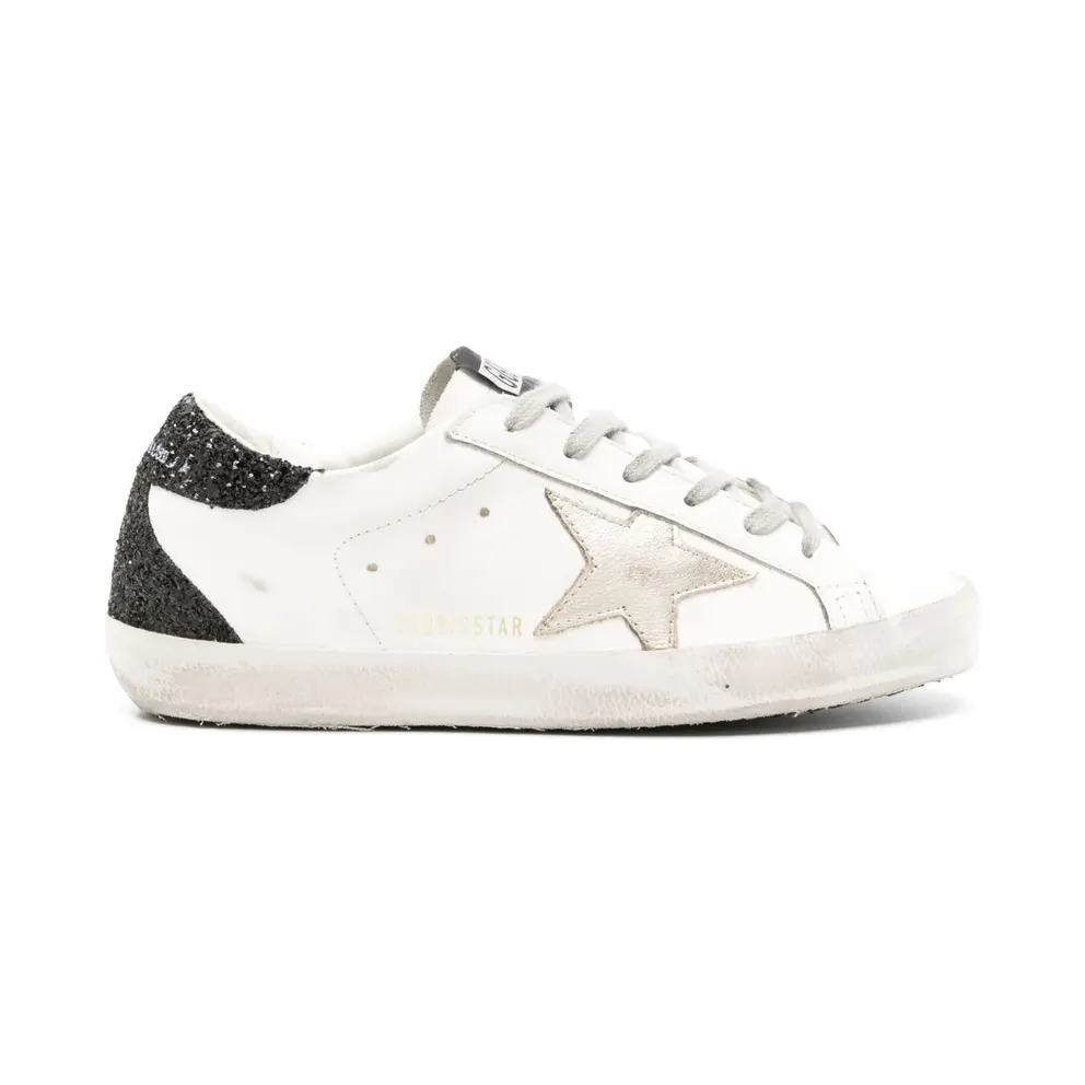 Golden Goose Super-Star mit goldfarbenem Stern und schwarzem Glitter-Absatz – White (GWF00102F005076)