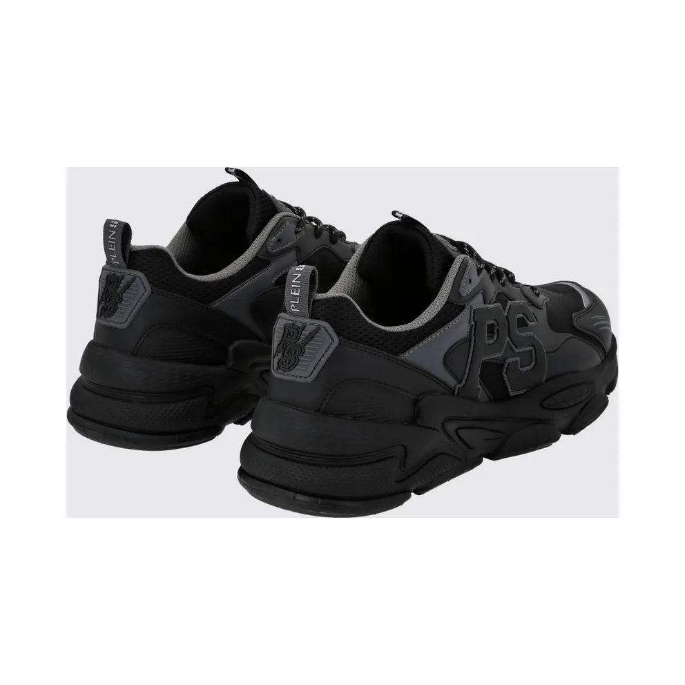 Plein Sport Low-Top in Leather and Mesh with Contrast Monogram Black (SADSUSC0611STE003N0202)