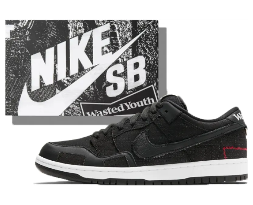 Nike SB x Wasted Youth Dunk Low Black (Special Box) (2021) – “Black / Black / Red” (DD8386-001SP)