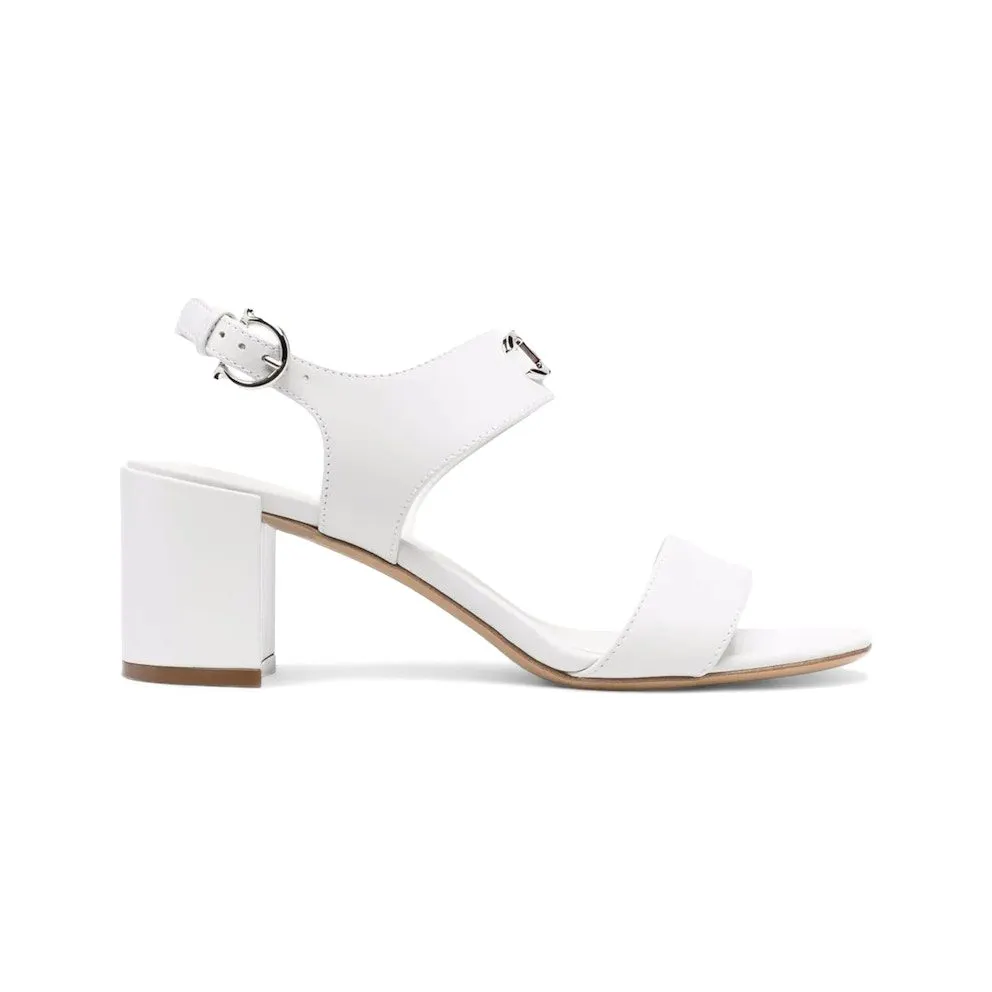 Ferragamo 55mm Gancini Logo-Plaque Sandals White (01C094749553)