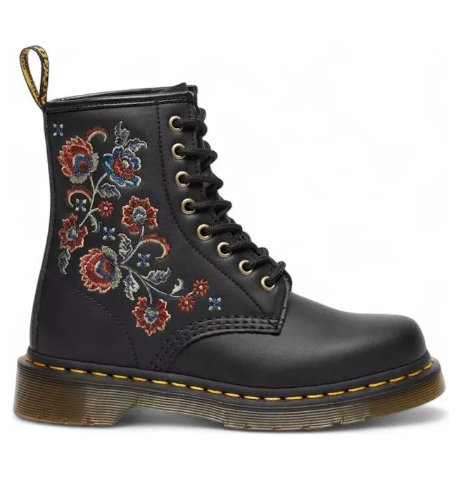 Dr. Martens 1460 Vonda Genix Nappa Leather Lace Up Boot Black Tavern Floral Stitching (41954001)
