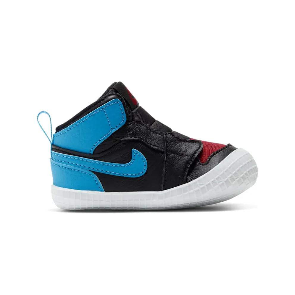 Jordan 1 Crib Bootie NC to Chi Leather Black/Dark Powder Blue-Gym Red (AT3745-046)