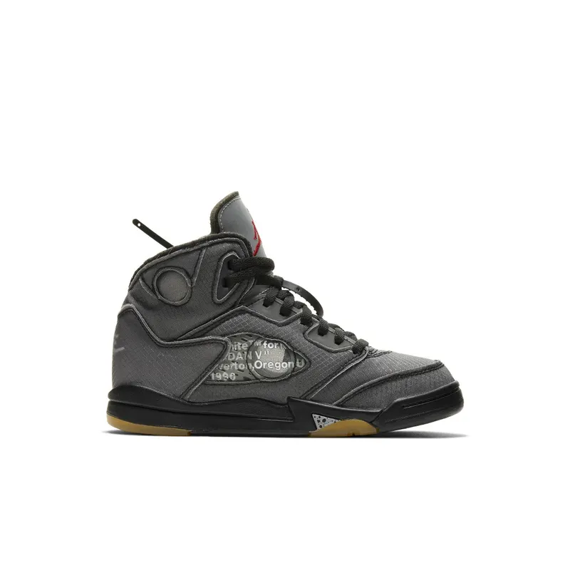 Jordan 5 Retro Off-White Black (PS) Black/Muslin-Fire Red (CV4827-001)