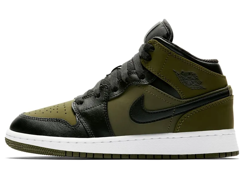 Air Jordan 1 Retro Mid’Olive Canvas’ GS Olive Canvas/Black-White (554725-301)