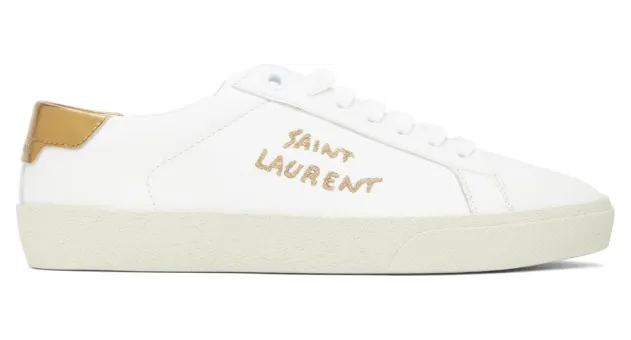 Saint Laurent White and Gold Court Classic Sneakers (611275 00N80)