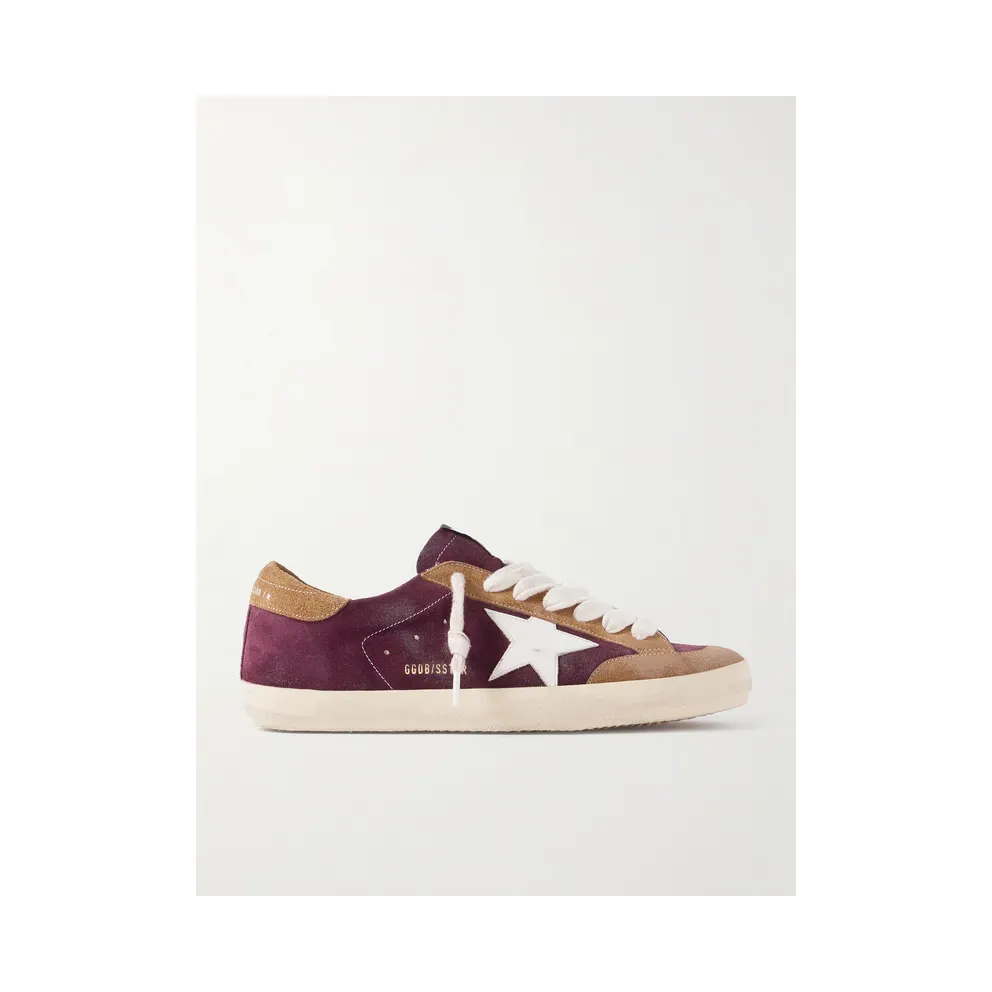 Golden Goose Super-Star Distressed Leather-Trimmed Suede Burgundy (GMF00107.F008135)