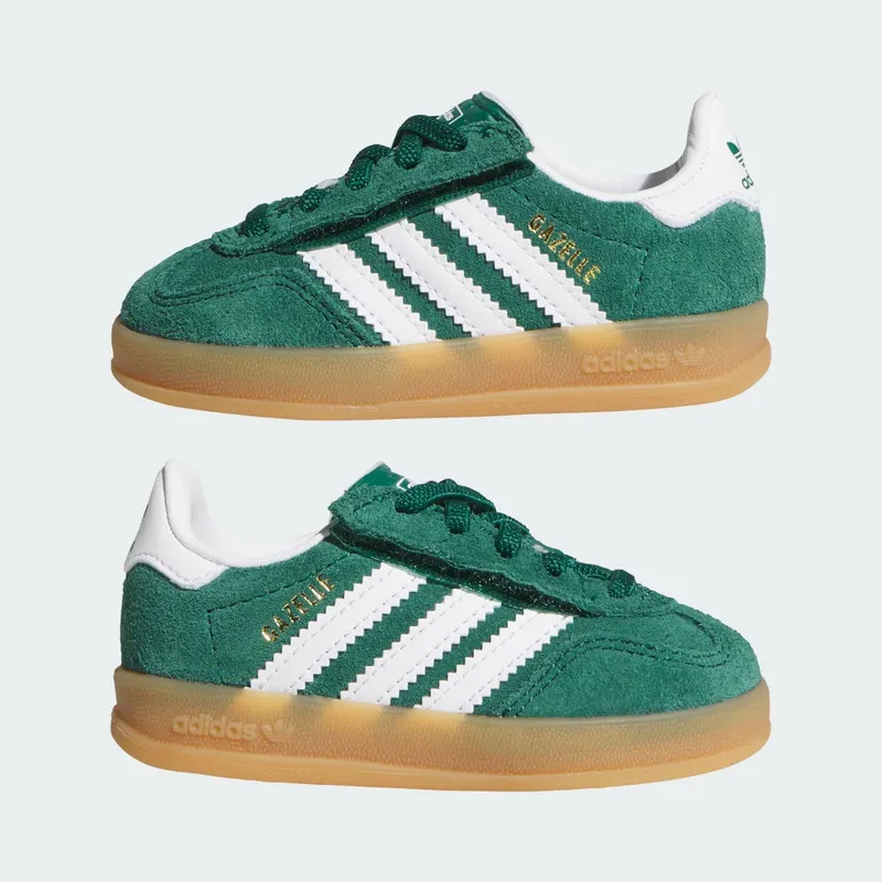 Adidas GAZELLE INDOOR COMFORT CLOSURE ELASTIC LACE Shoes Collegiate Green / Cloud White / Gum (IH9130)
