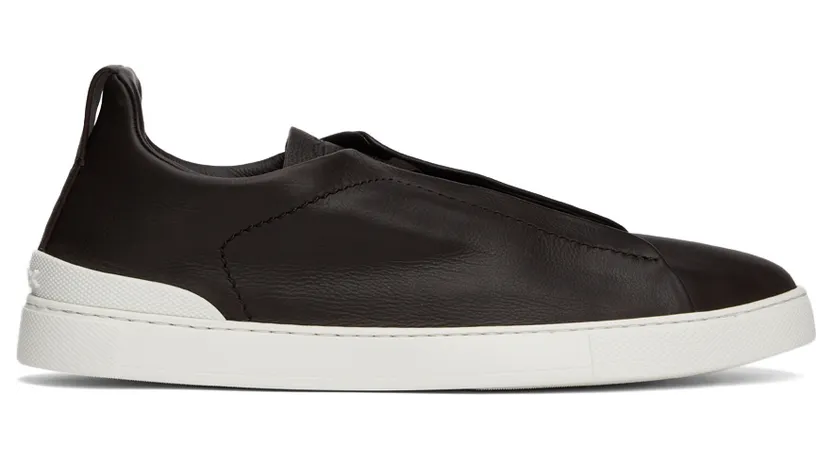 Ermenegildo Zegna Brown Soft Leather Triple Stitch Sneakers (LHOTA-A5207X)