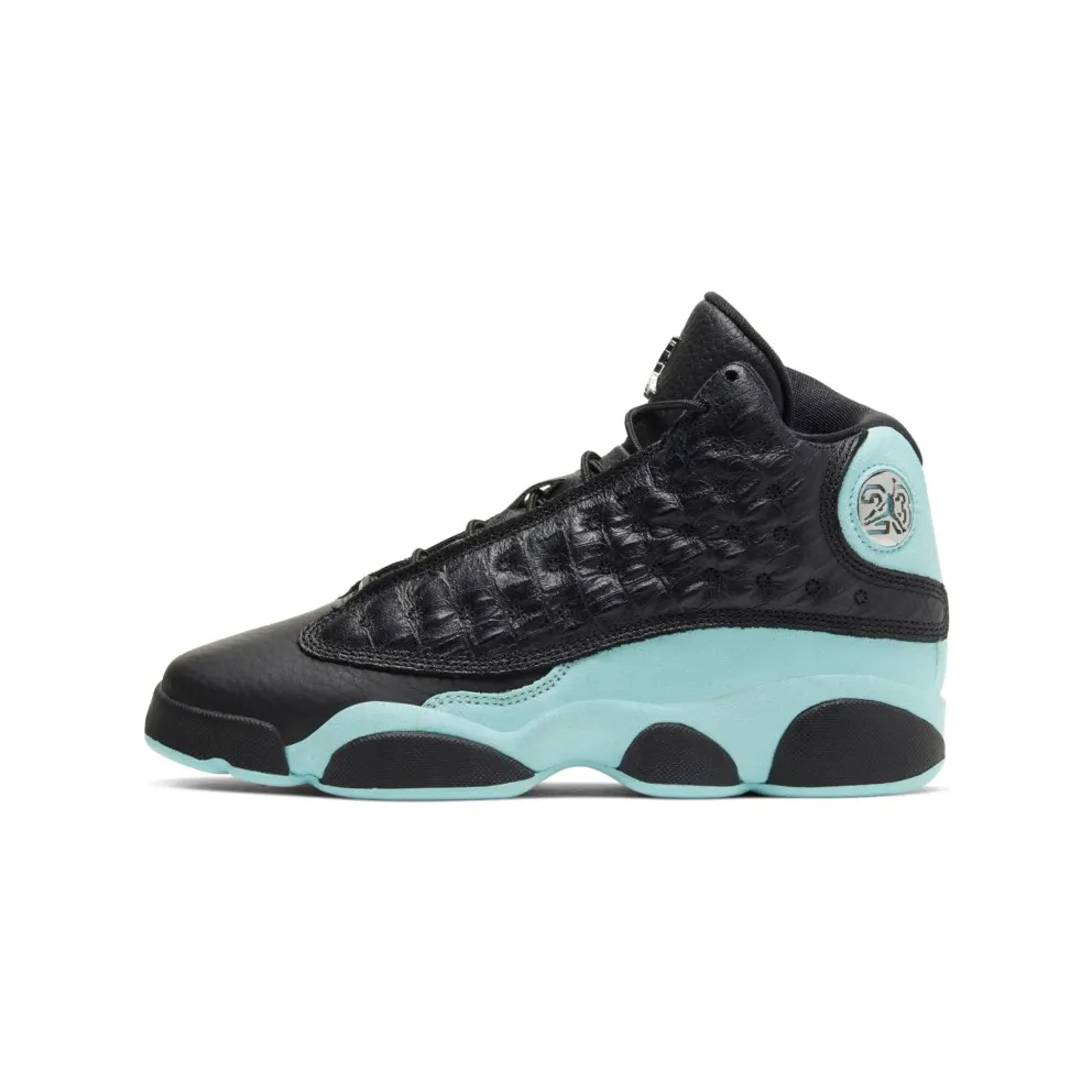 Jordan 13 Retro Black Island Green (GS) Black/Metallic Silver-Island Green (884129-030)