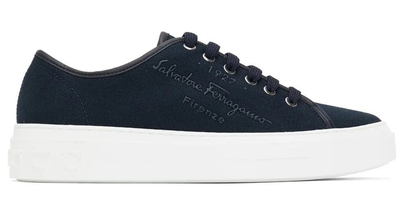 Salvatore Ferragamo Navy Recycled Cotton Sneakers (751461 020709005)