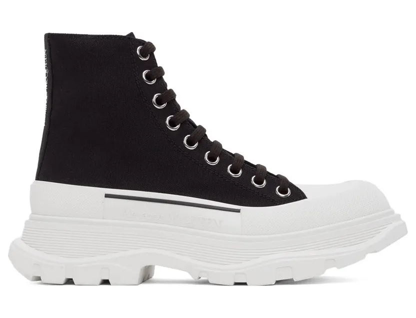 Alexander McQueen Black & White Tread Slick High Sneakers (611706W4MV2)