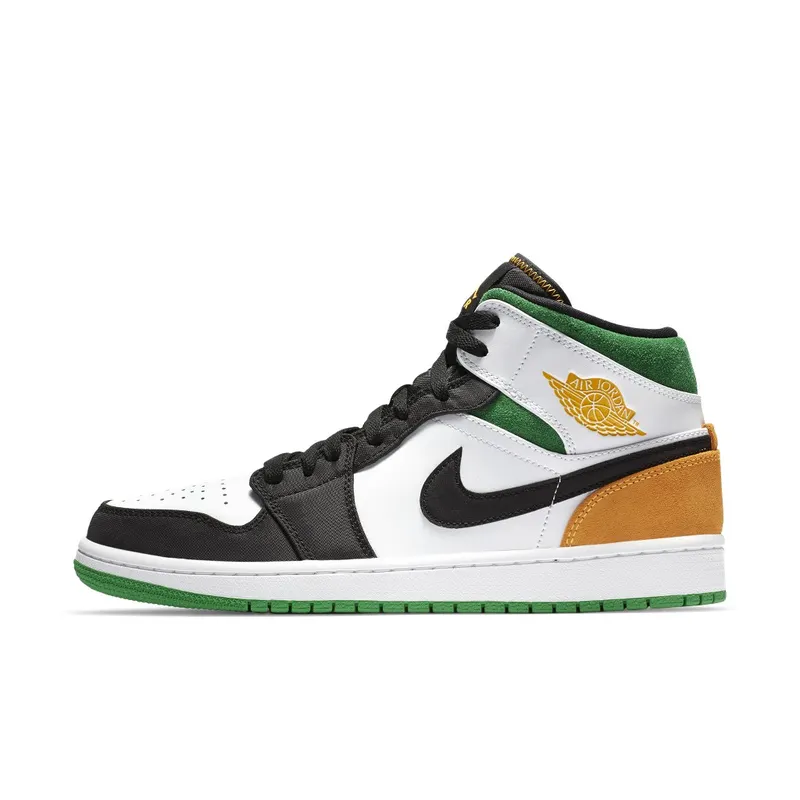 Jordan 1 Mid Oakland White/Black-Green-Yellow (852542-101)