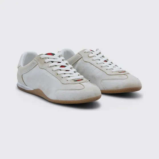 Gucci Shift Sneakers in Aged Leather White (857016AAFOE9073)
