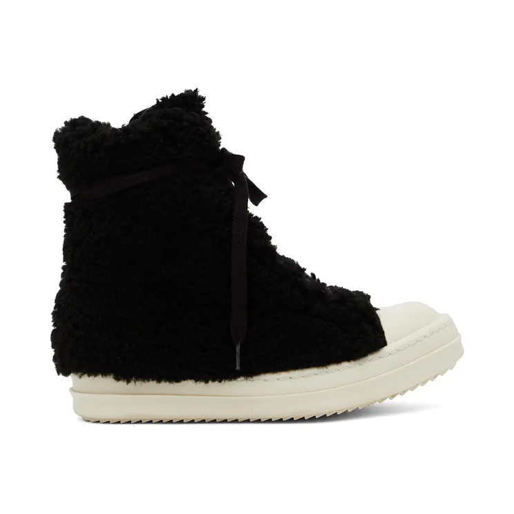 Rick Owens Black Shearling Strobe Sneakers (RP02B6890 LSHP)