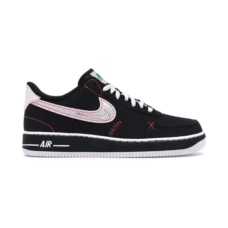 Nike Air Force 1 ’07 LV8 ‘Exposed Stitching’ Black/White/Bright Crimson/Green Strike (CU6646-001)