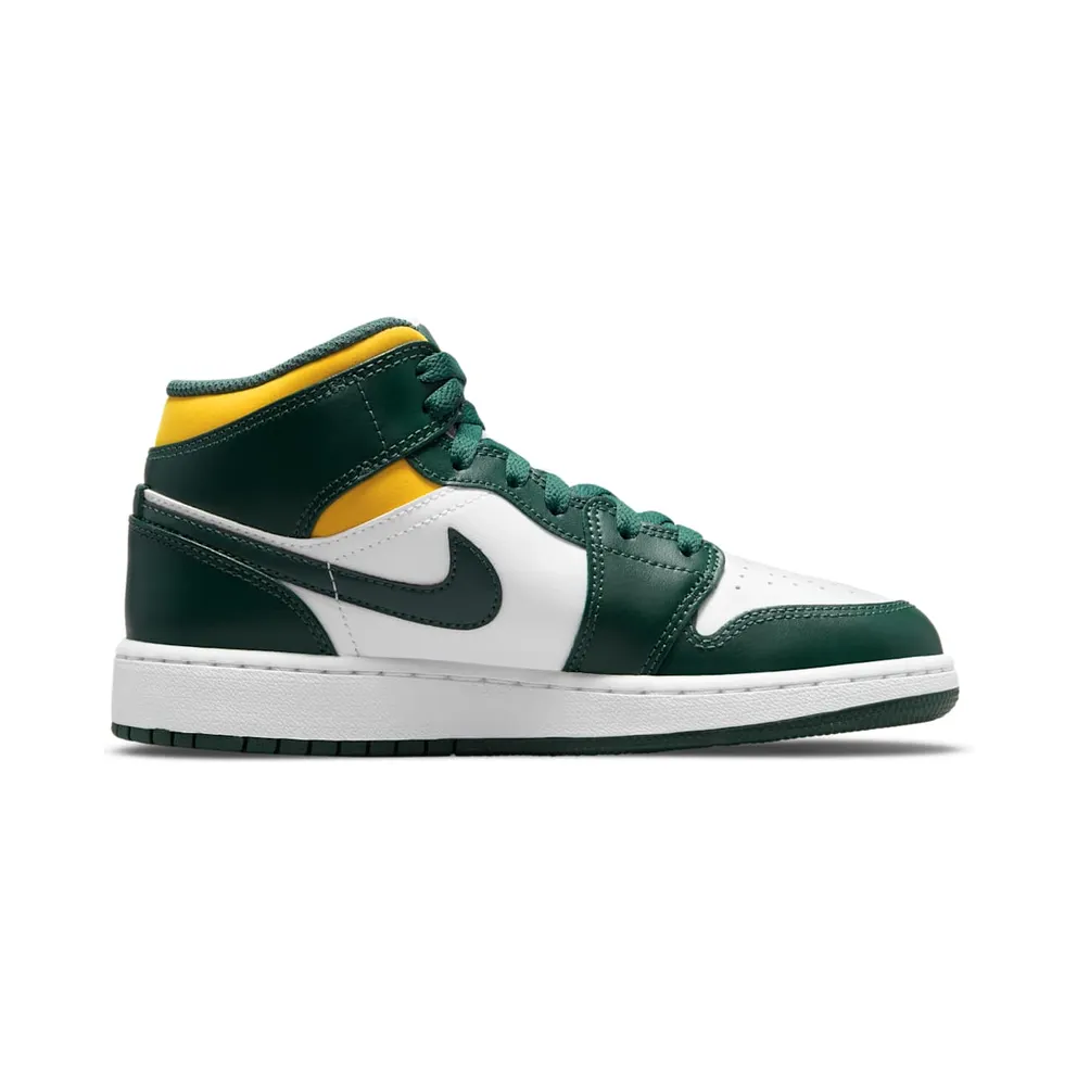 Jordan 1 Mid Sonics (2021) (GS) – “Noble Green / Pollen-white” (554725-371)