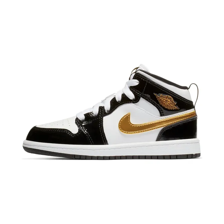 Jordan 1 Mid Patent Black White Gold (PS)