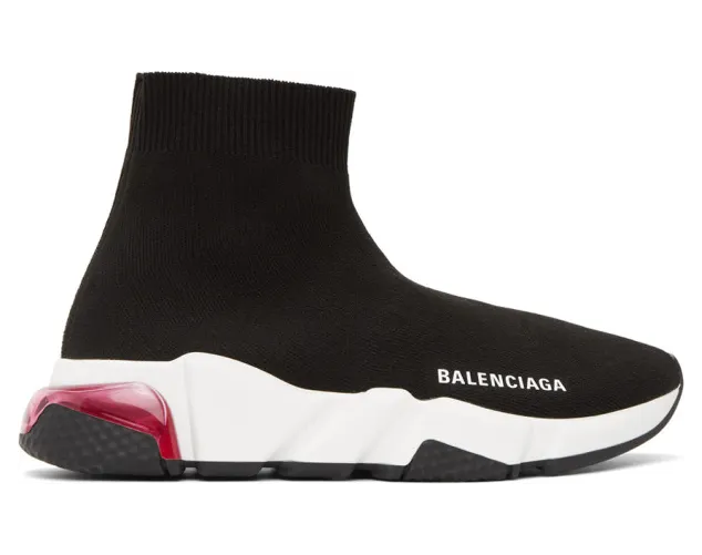 Balenciaga Black and Pink Clear Sole Speed Sneakers (607543-W05GG)