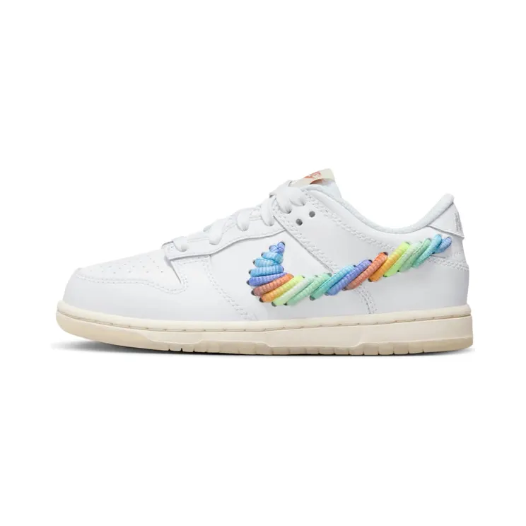 Nike Dunk Low SE Rainbow Lace Swoosh “White / Dark Pony / Light Silver / Multi-Colour” (FN4862-100)
