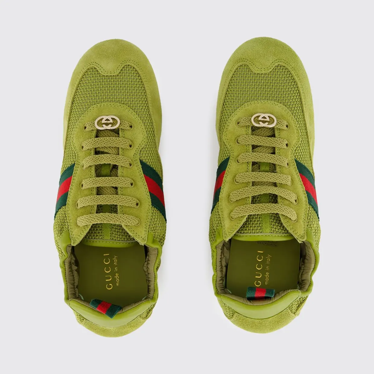 Gucci Shift Suede and Mesh Sneakers Green (857963AAF1Z3150) (2)