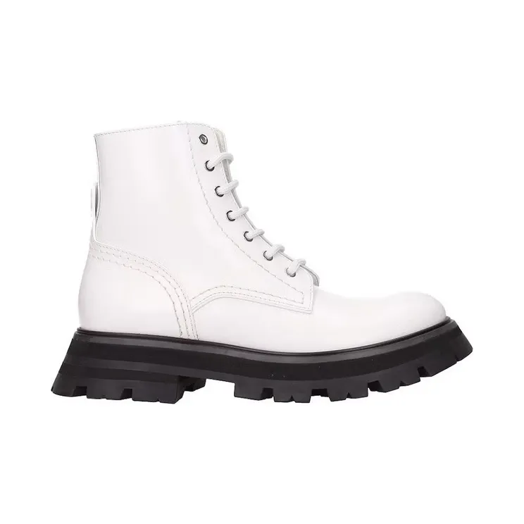 Alexander McQueen Lace Up Ankle Boot White Black (657569WHZ809358)