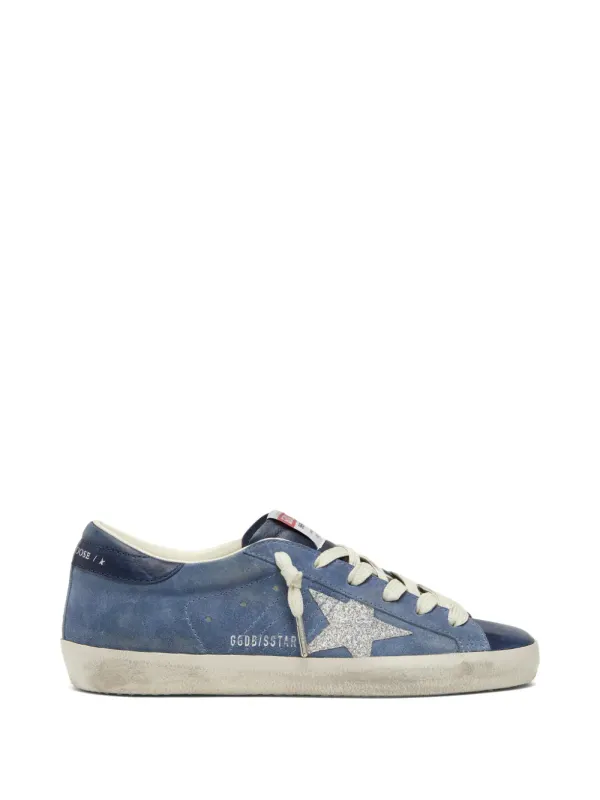 Golden Goose Super-Star Sneakers aus Wildleder mit Glitzerstern – Blau (GWF01002F008569)