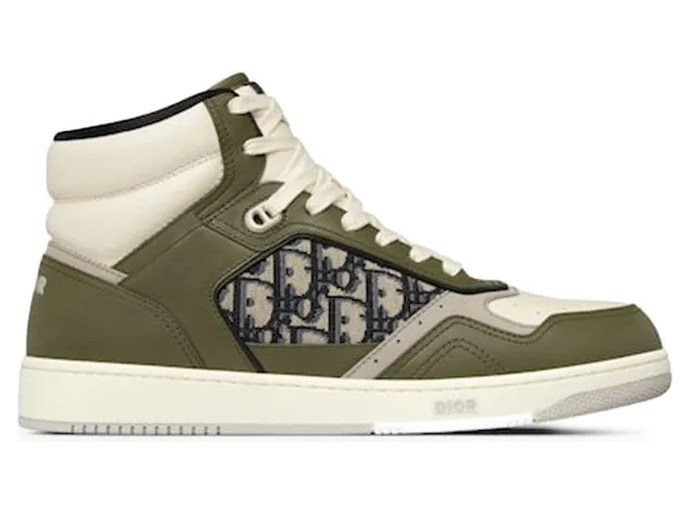 Dior B27 High Olive and Cream Smooth Calfskin with Beige and Black Dior Oblique Jacquard (3SH133ZIR_H661)