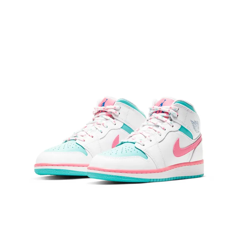 Air Jordan Nike AJ I 1 Mid White Pink Green Soar (GS) (2020) (555112-102)