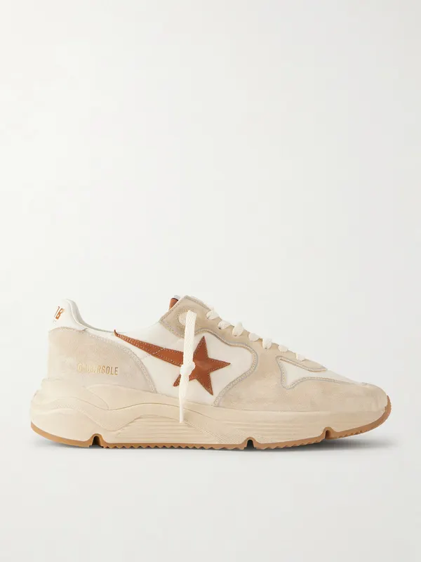 Golden Goose Running Sole Leather-Trimmed Suede and Shell Sneakers Beige (GMF00126.F008153)