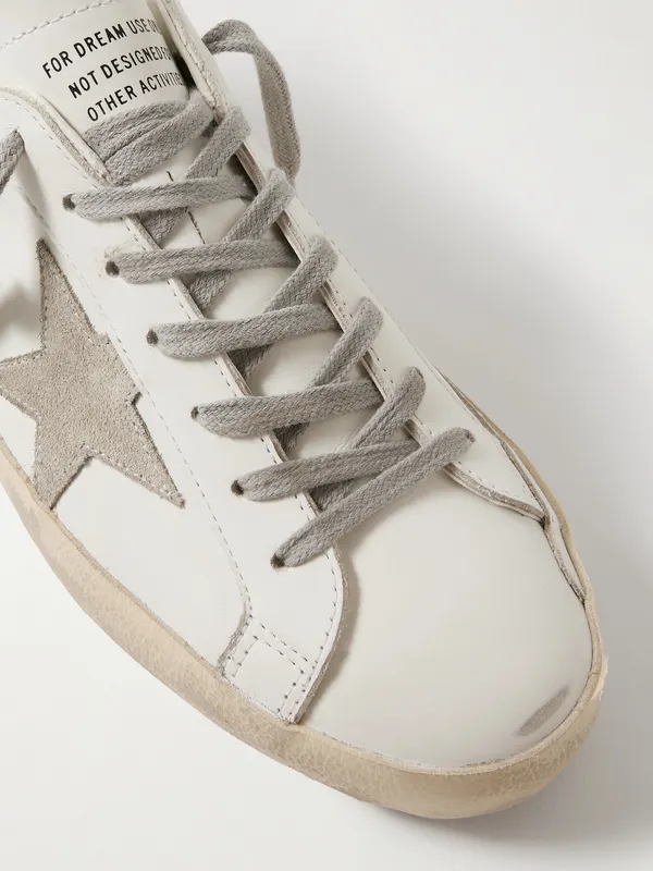Golden Goose Super-Star Distressed Suede-Trimmed Leather Sneakers White (GMF00102.F006113) (5)