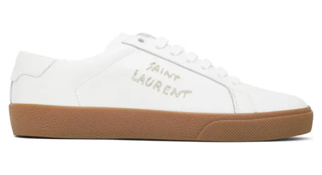Saint Laurent White and Brown Court Classic Sneakers (610649 00N00)