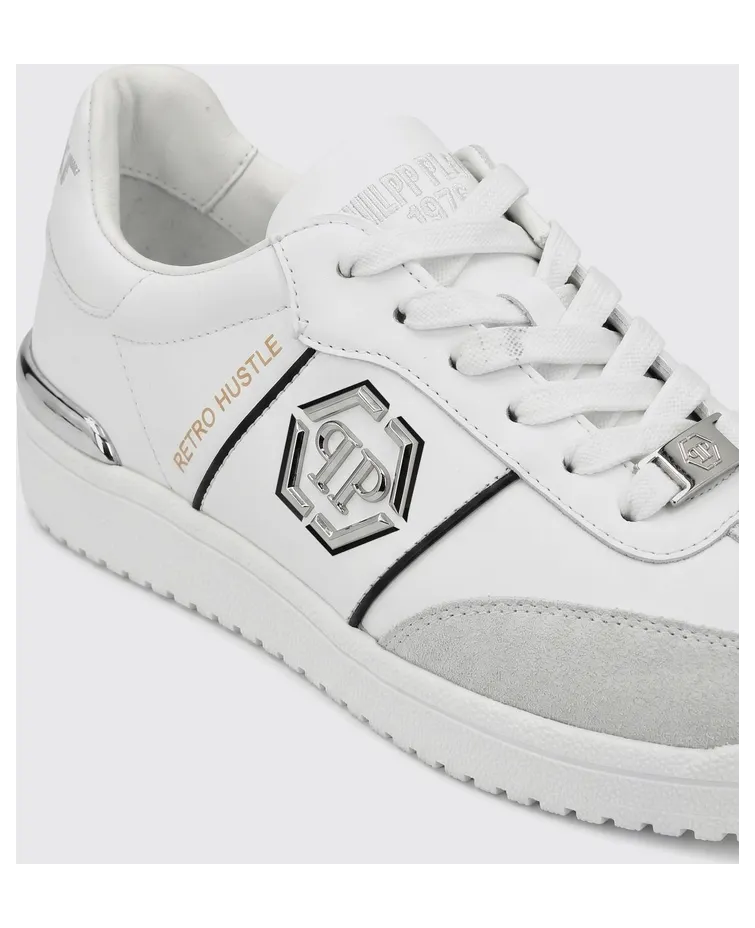 Philipp plein Retro Hustle Leather Sneakers with Hexagon Logo White (AAFSUSC1062PLE022N01) (2)