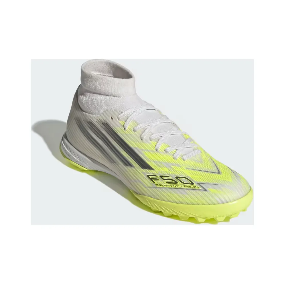 adidas F50 Sparkfusion League Mid Cut Turf Football Shoes Womens “Cloud White / Iron Metallic / Hi-Res Yellow” (JR9004)