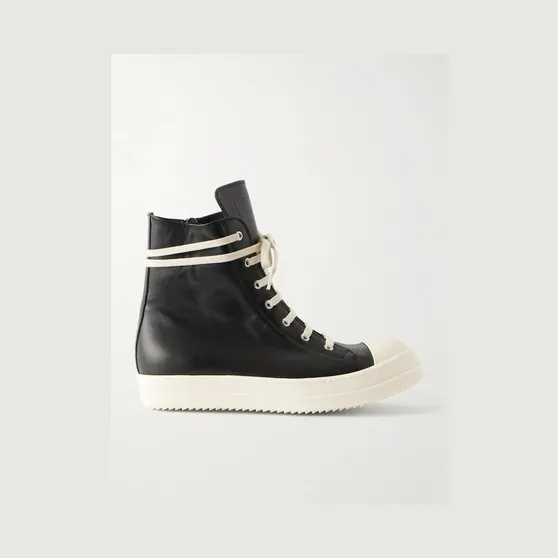 Rick Owens Ramones Full-Grain Leather and Rubber Sneakers Black (RU02F4890)