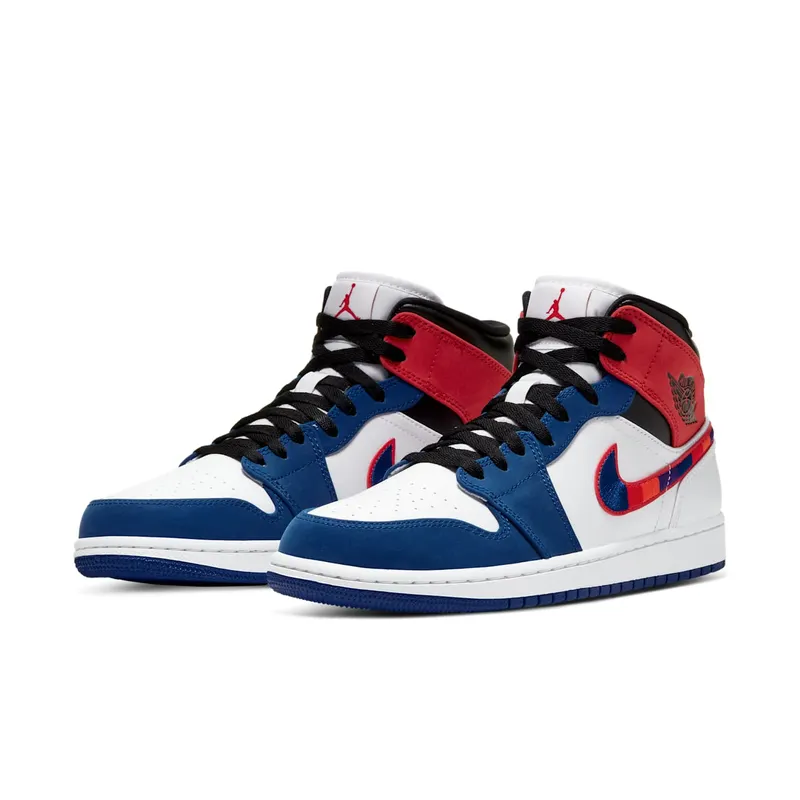 Jordan 1 Mid Multi-Color Swoosh White/Game Royal-Gym Red-Black (852542-146)
