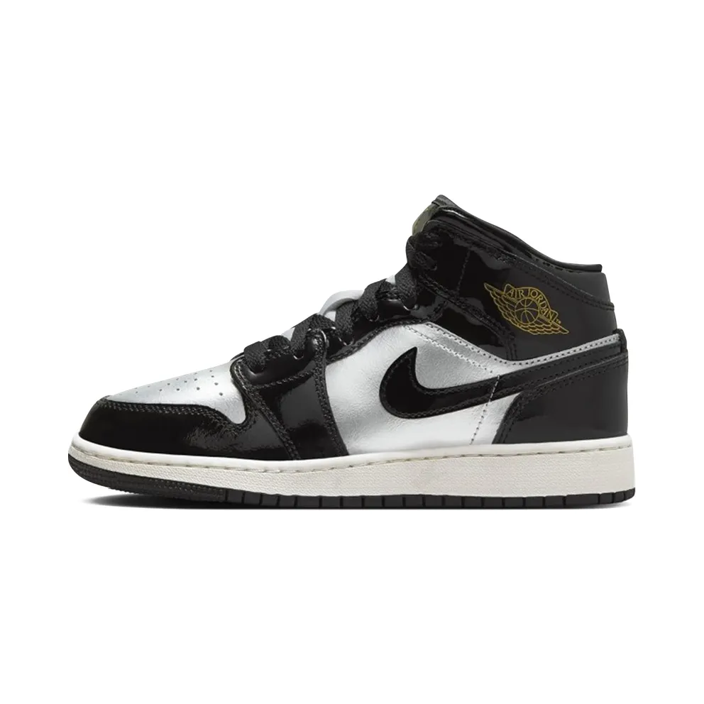Jordan 1 Mid SE GS “Black Metallic Silver Sail Metallic Gold” (FZ3938-001)