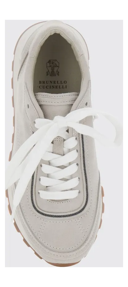 Brunello cucinelli Suede Calfskin Low-Top Trainers with Monili Grey (MZSFG3318PC9593) (3)