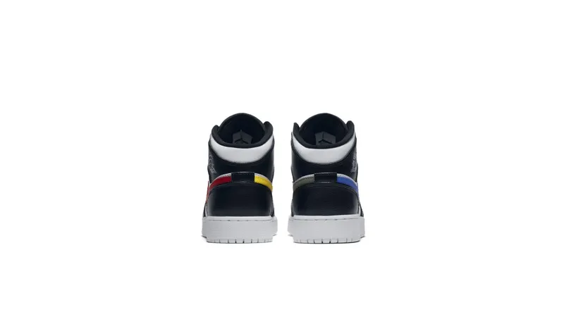 Jordan  1 Mid Multi-Color Swoosh (GS) Black/White-University Red-Tour Yellow (554725-052)