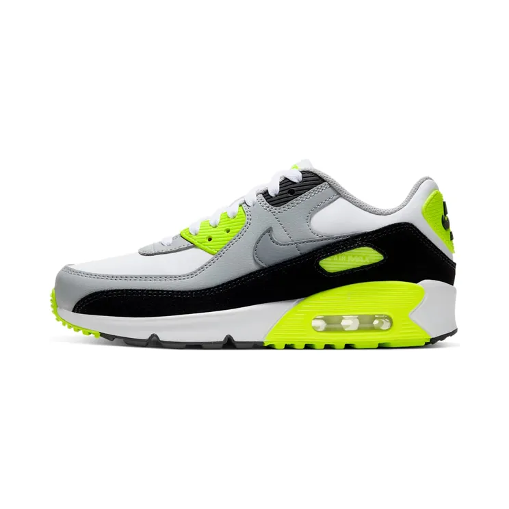 Nike Air Max 90 LTR GS “White / Light Smoke Grey / Volt / Particle Grey” (CD6864-101)