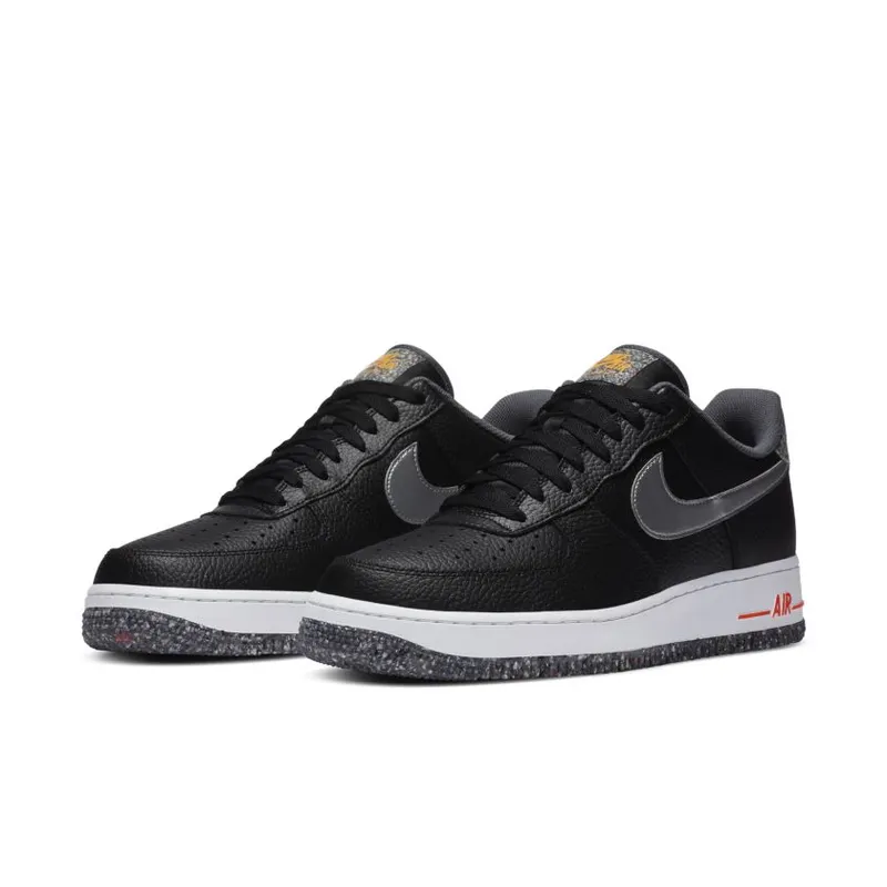 Nike Air Force 1 Crater Grind Black Black/Metallic Silver-Light Smoke Grey-Laser Orange (DA4676-001)