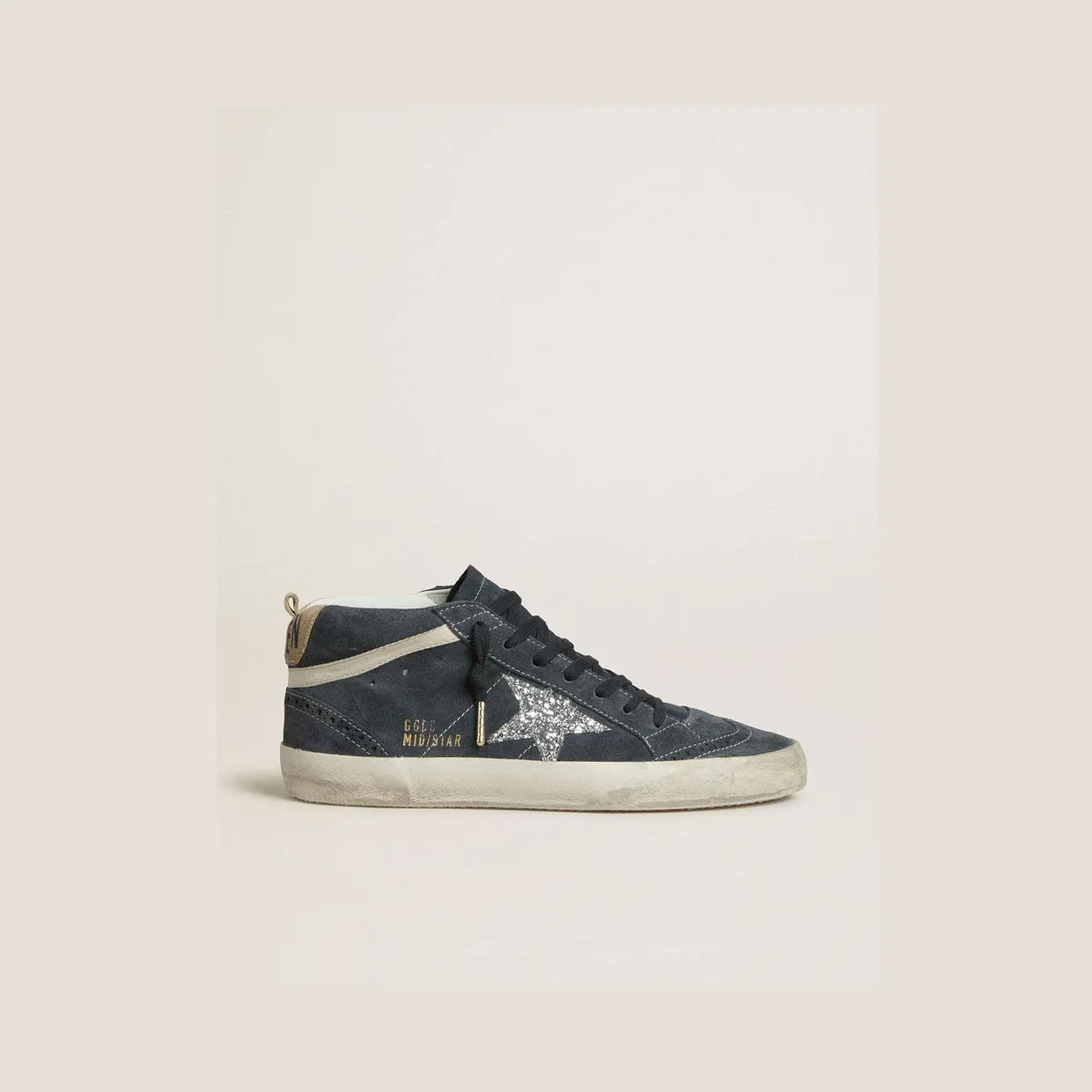 Golden Goose Mid Star In Petrol-Blue Suede With Silver Glitter Star And Cotton Flash (GWF00122.F007917.50970)