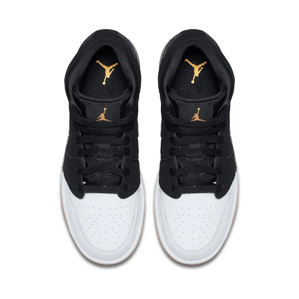 Jordan 1 Mid Black White Gold (GS) Black/Metallic Gold-White (555112-021)