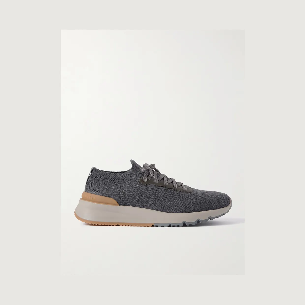 Brunello Cucinelli Leather-Trimmed Stretch-Knit Sneakers Beige (MZUWLBO253)