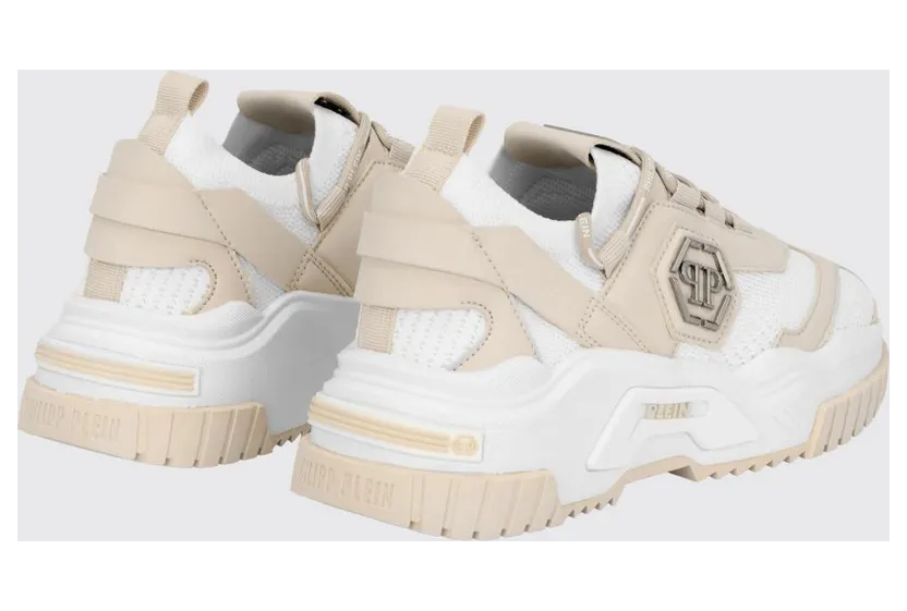 Philipp plein Low-Top Sneakers in Crochet Knit with Bicolour Monogram Pattern Milk (UAESUSC0882PTE003N0106) (2)